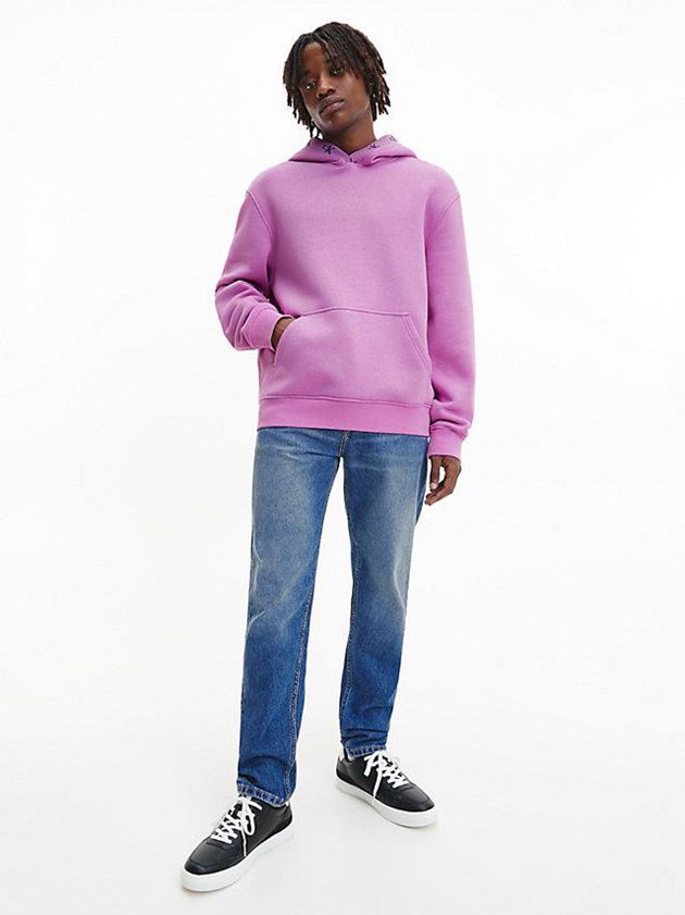 Purple Calvin Klein Relaxed Logo Tape Men Hoodie | SDVE-04923