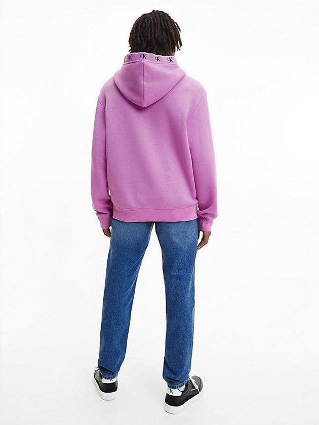 Purple Calvin Klein Relaxed Logo Tape Men Hoodie | SDVE-04923