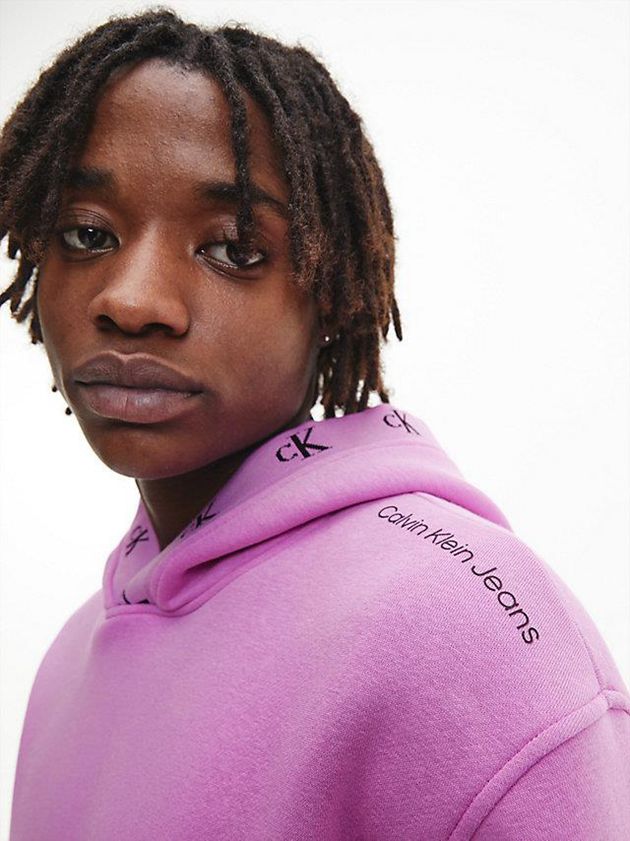 Purple Calvin Klein Relaxed Logo Tape Men Hoodie | SDVE-04923