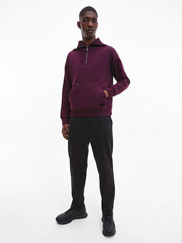 Purple Calvin Klein Relaxed Zip Neck Fleece Men Sweatshirt | FKWS-18642