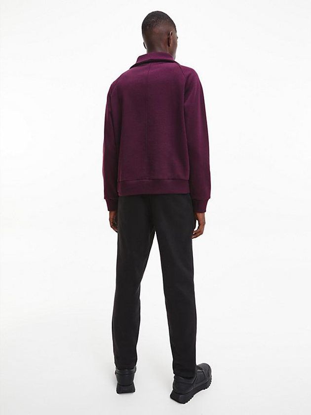 Purple Calvin Klein Relaxed Zip Neck Fleece Men Sweatshirt | FKWS-18642