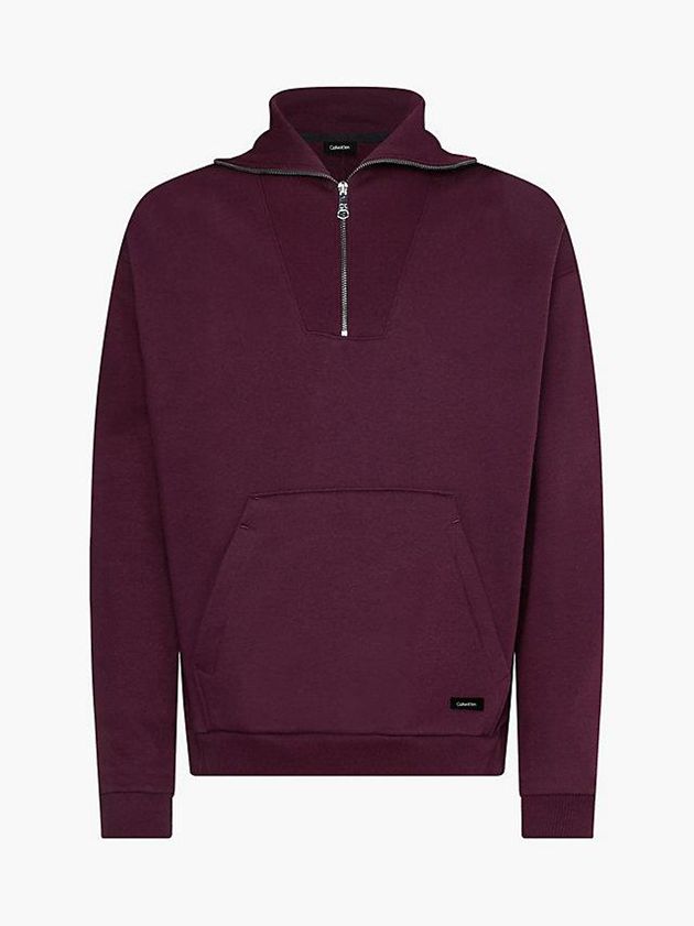 Purple Calvin Klein Relaxed Zip Neck Fleece Men Sweatshirt | FKWS-18642