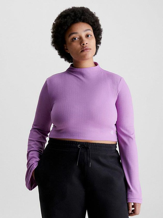 Purple Calvin Klein Shiny Rib Long Sleeve Women Top | GEPT-86052