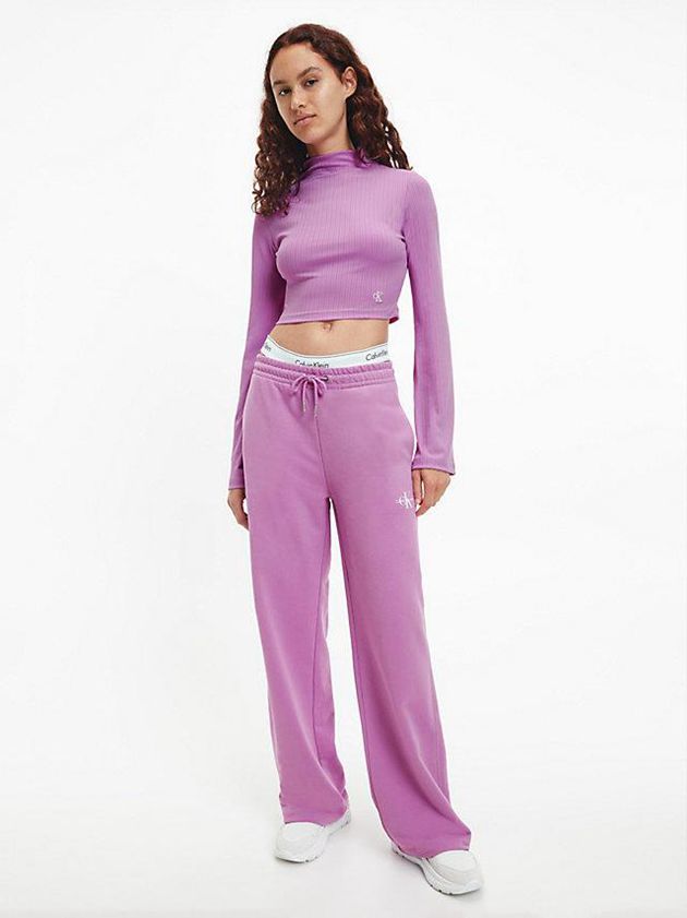 Purple Calvin Klein Shiny Rib Long Sleeve Women Top | GEPT-86052
