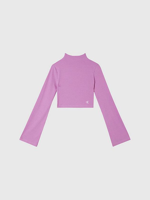 Purple Calvin Klein Shiny Rib Long Sleeve Women Top | GEPT-86052