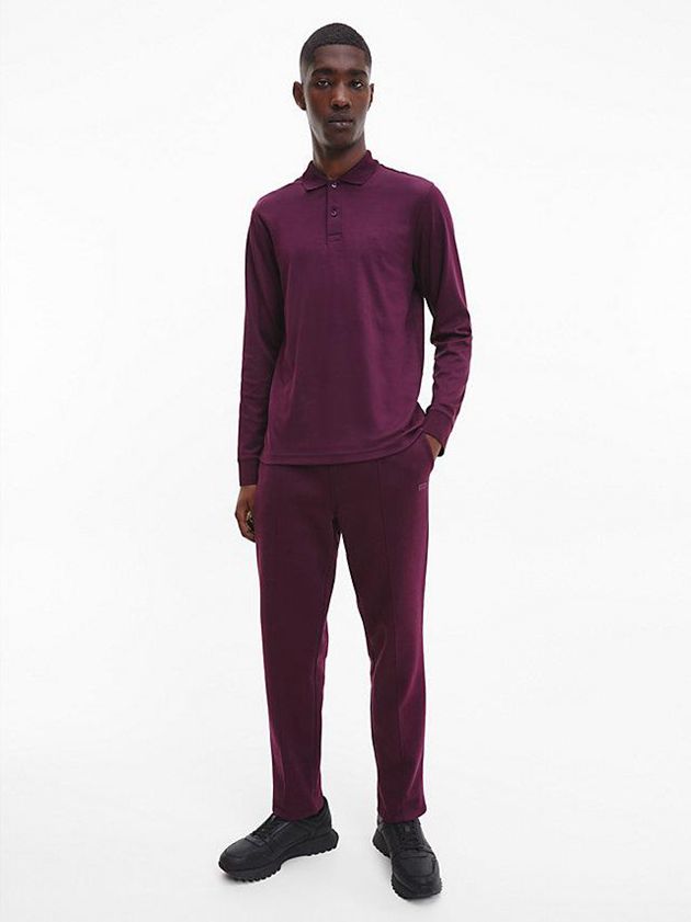 Purple Calvin Klein Slim Long Sleeve Men Polo Shirt | UIOZ-79683