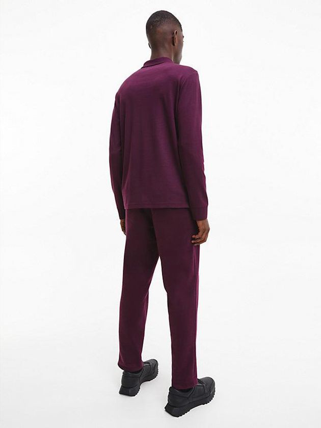 Purple Calvin Klein Slim Long Sleeve Men Polo Shirt | UIOZ-79683