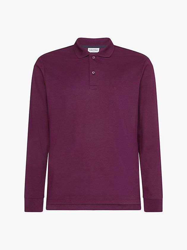 Purple Calvin Klein Slim Long Sleeve Men Polo Shirt | UIOZ-79683