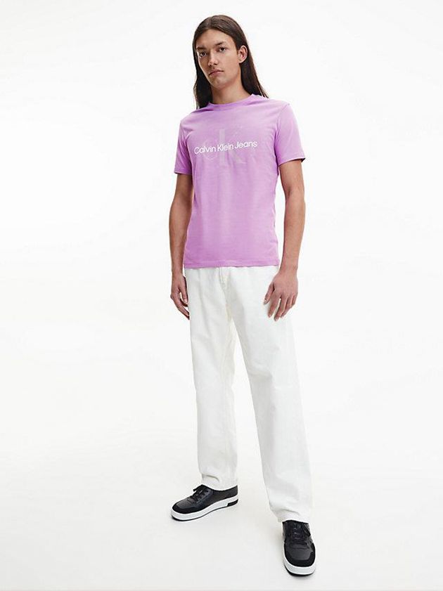 Purple Calvin Klein Slim Monogram Men T-Shirt | DQON-15790
