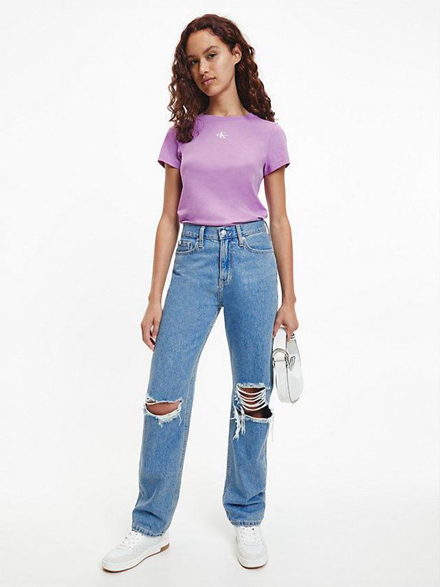 Purple Calvin Klein Slim Organic Cotton Women T-Shirt | MZGC-81934