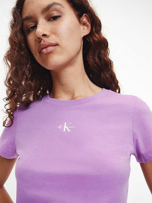 Purple Calvin Klein Slim Organic Cotton Women T-Shirt | MZGC-81934