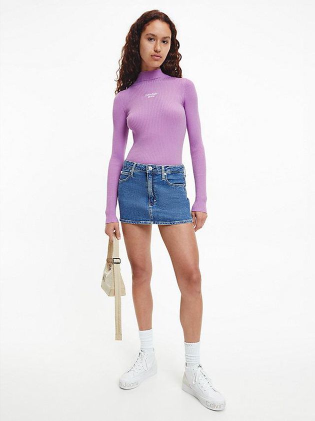 Purple Calvin Klein Slim Rib-Knit Jumper Women Sweater | LRJP-43986