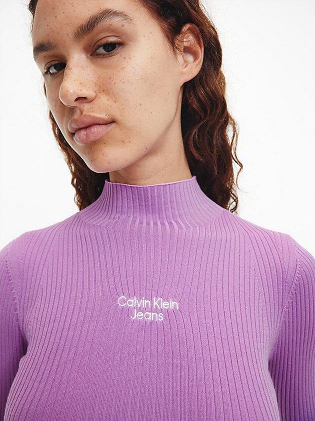 Purple Calvin Klein Slim Rib-Knit Jumper Women Sweater | LRJP-43986