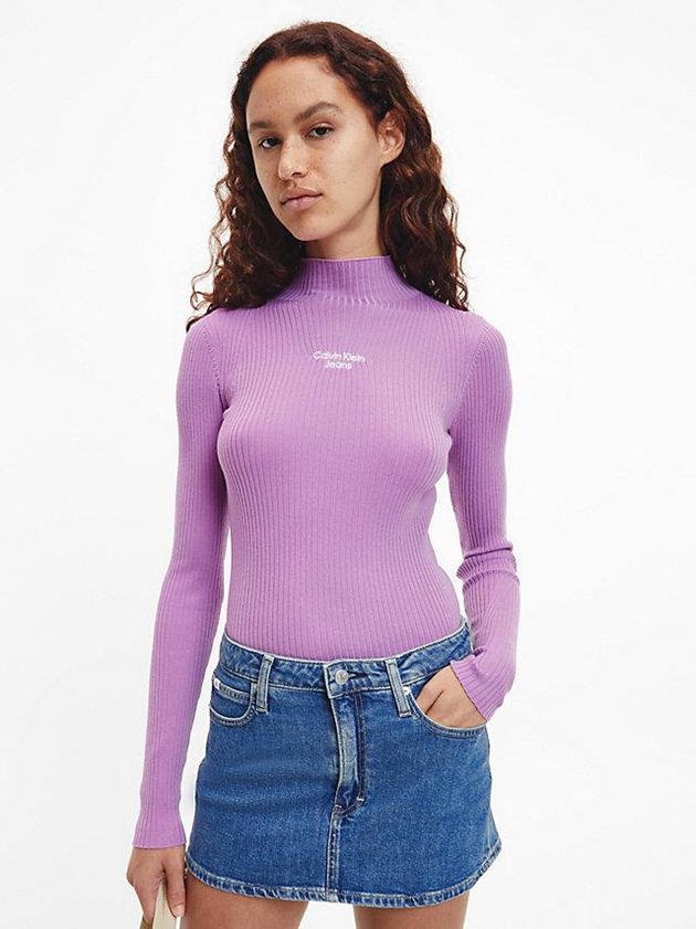 Purple Calvin Klein Slim Rib-Knit Jumper Women Sweater | LRJP-43986