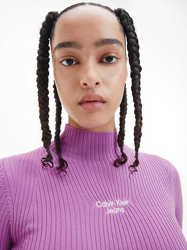 Purple Calvin Klein Slim Rib-Knit Jumper Women Dress | AMIQ-18052