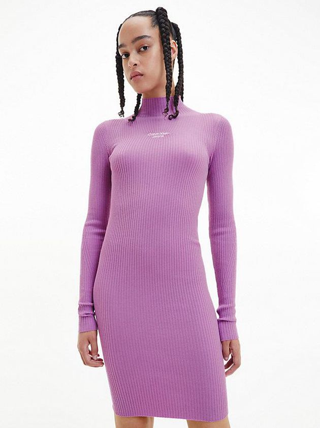 Purple Calvin Klein Slim Rib-Knit Jumper Women Dress | AMIQ-18052