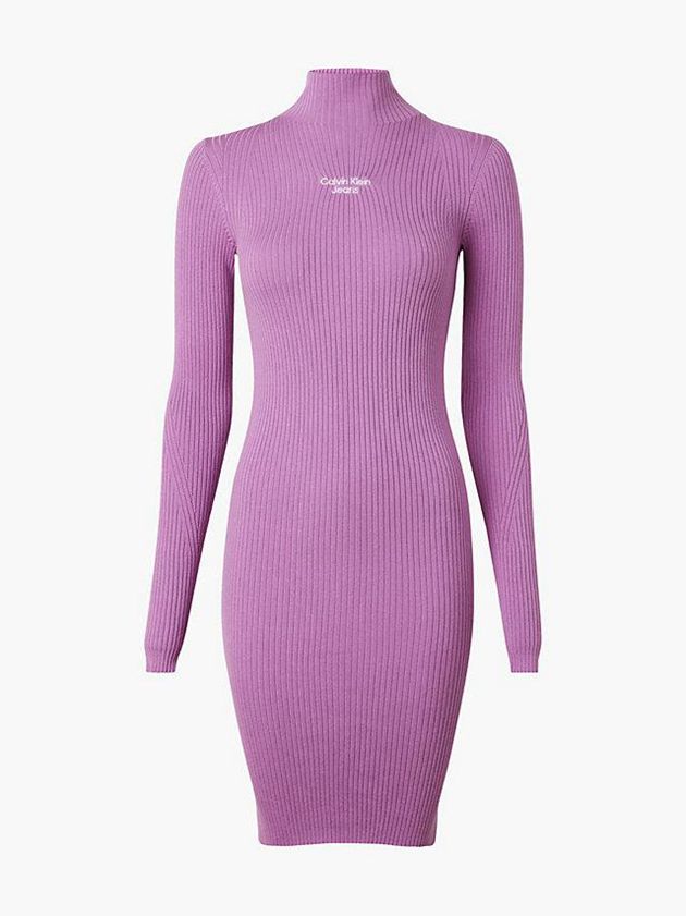 Purple Calvin Klein Slim Rib-Knit Jumper Women Dress | AMIQ-18052