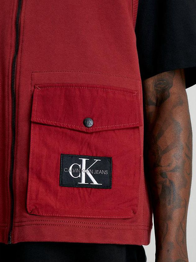 Red Calvin Klein Cotton Terry Zip Up Men Vest | BGXR-87569