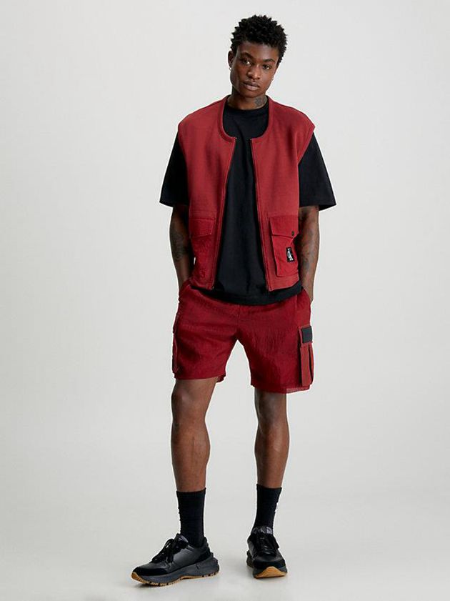 Red Calvin Klein Cotton Terry Zip Up Men Vest | BGXR-87569