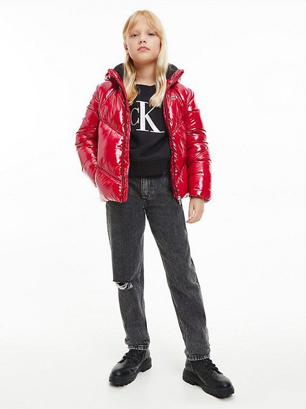 Red Calvin Klein Glossy Puffer Girls's Jacket | ABMD-19407