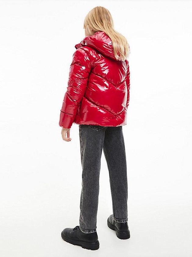 Red Calvin Klein Glossy Puffer Girls's Jacket | ABMD-19407