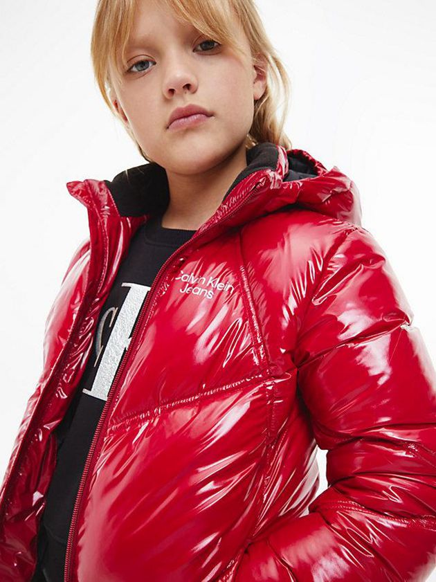 Red Calvin Klein Glossy Puffer Girls's Jacket | ABMD-19407