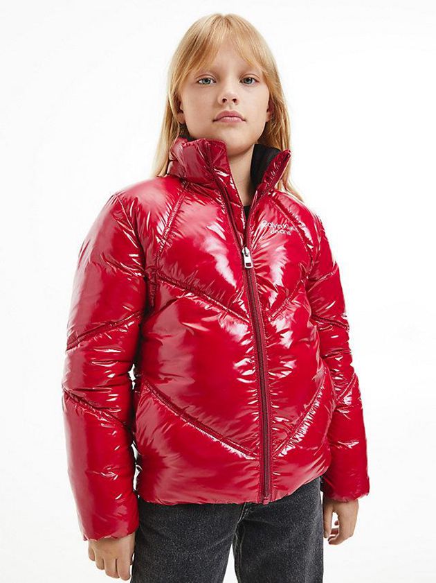Red Calvin Klein Glossy Puffer Girls's Jacket | ABMD-19407