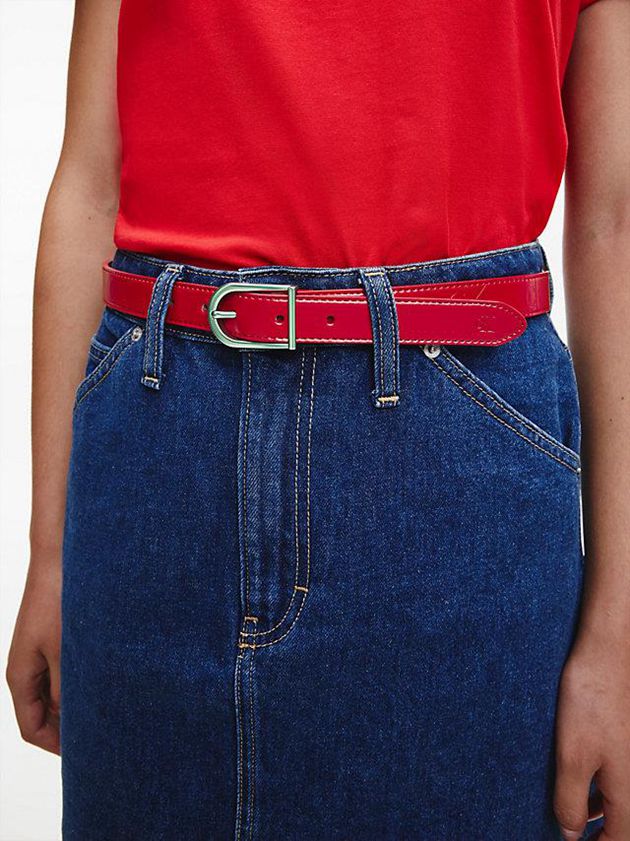 Red Calvin Klein Leather Logo Women Belt | HJKA-43897