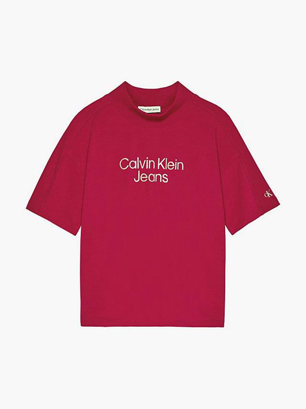 Red Calvin Klein Logo Girls's T-Shirt | SNFZ-25417
