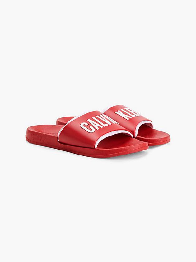 Red Calvin Klein Logo Sliders Men Slippers | TGUX-47026