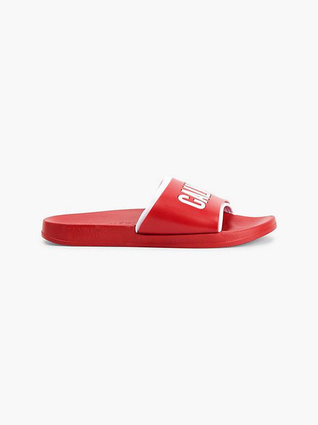 Red Calvin Klein Logo Sliders Men Slippers | TGUX-47026