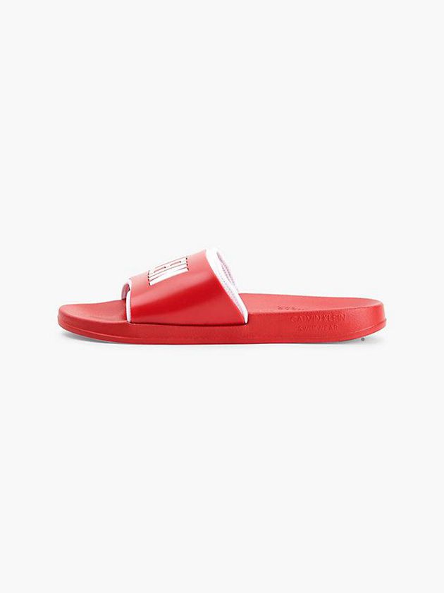 Red Calvin Klein Logo Sliders Men Slippers | TGUX-47026