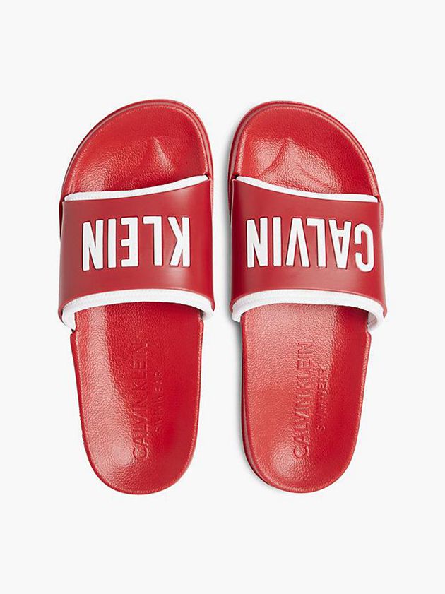 Red Calvin Klein Logo Sliders Men Slippers | TGUX-47026