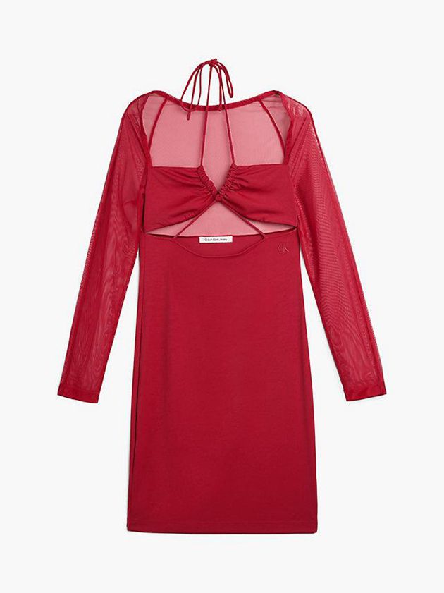 Red Calvin Klein Long Sleeve Cut Out Bodycon Women Dress | BECY-70485