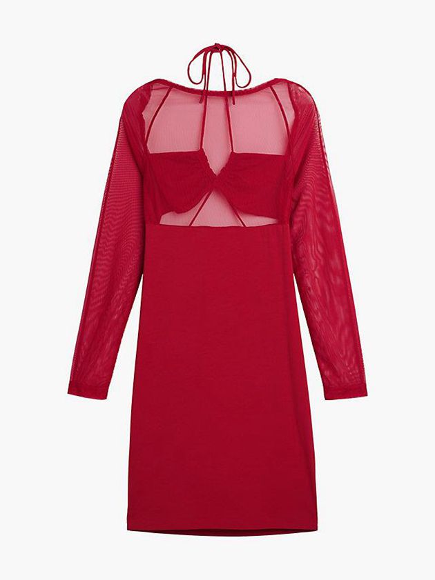 Red Calvin Klein Long Sleeve Cut Out Bodycon Women Dress | BECY-70485