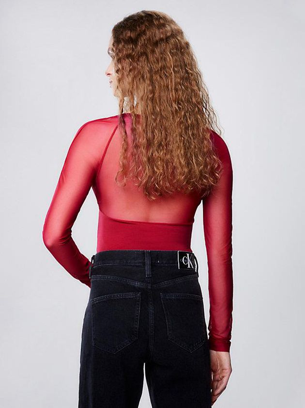 Red Calvin Klein Long Sleeve Cut Out Women Top | NMSG-09872