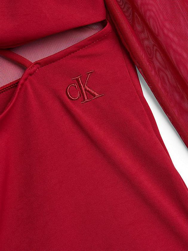 Red Calvin Klein Long Sleeve Cut Out Women Top | NMSG-09872