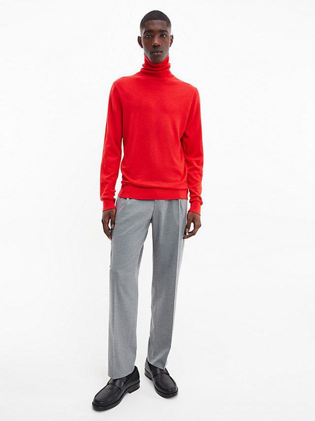 Red Calvin Klein Merino Wool Roll Neck Jumper Men Sweater | JURO-37548