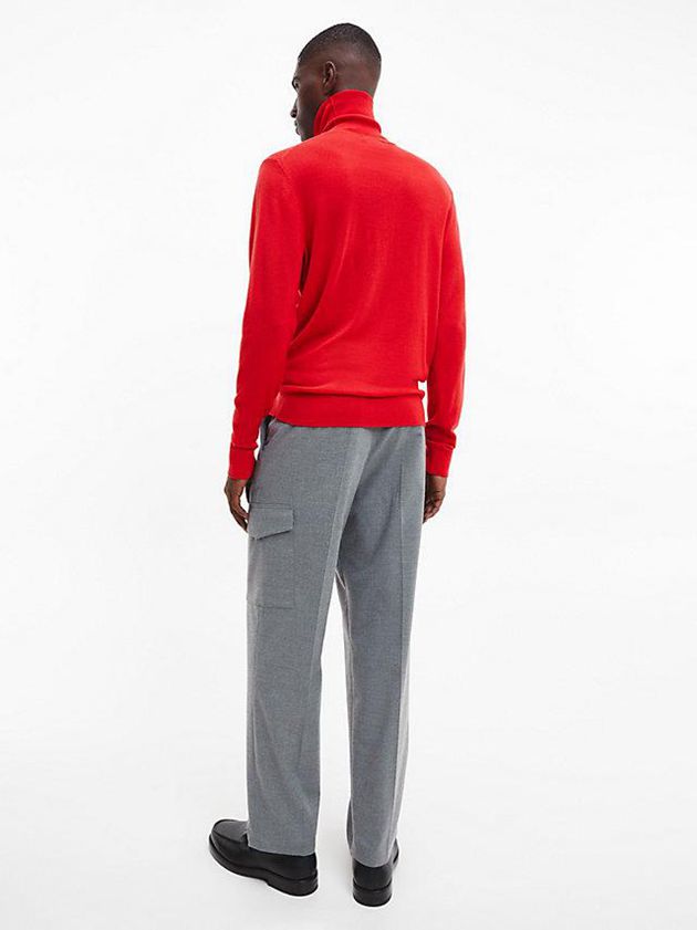 Red Calvin Klein Merino Wool Roll Neck Jumper Men Sweater | JURO-37548