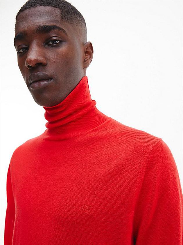 Red Calvin Klein Merino Wool Roll Neck Jumper Men Sweater | JURO-37548