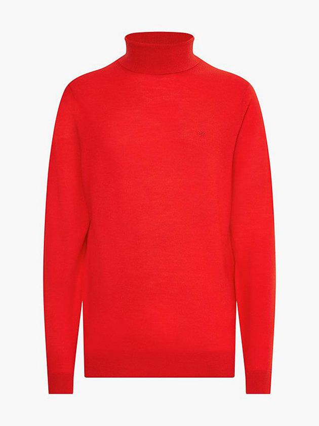 Red Calvin Klein Merino Wool Roll Neck Jumper Men Sweater | JURO-37548