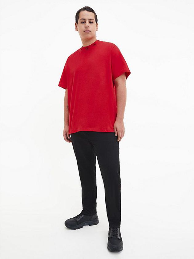 Red Calvin Klein Organic Cotton Logo Collar Men T-Shirt | YIJH-98421