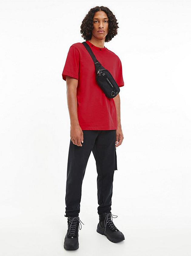 Red Calvin Klein Organic Cotton Logo Collar Men T-Shirt | YIJH-98421