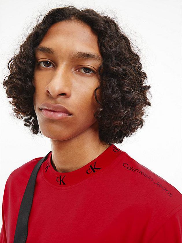 Red Calvin Klein Organic Cotton Logo Collar Men T-Shirt | YIJH-98421