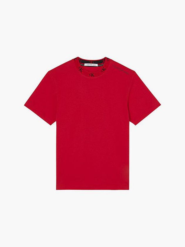 Red Calvin Klein Organic Cotton Logo Collar Men T-Shirt | YIJH-98421