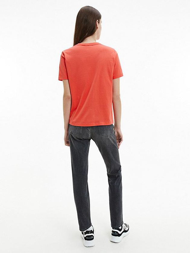 Red Calvin Klein Organic Cotton Logo Women T-Shirt | NPIS-58401