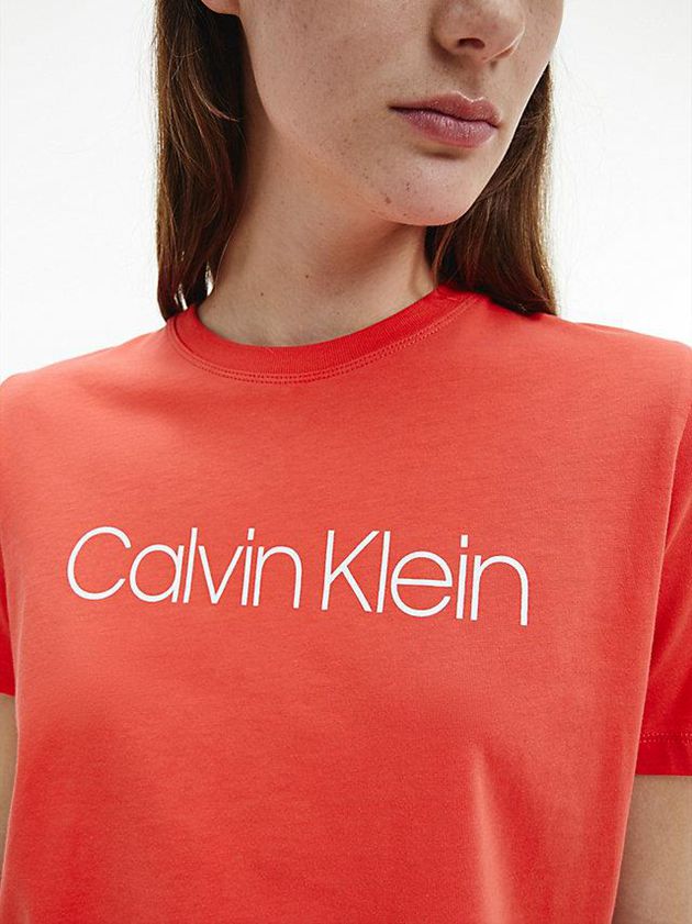 Red Calvin Klein Organic Cotton Logo Women T-Shirt | NPIS-58401