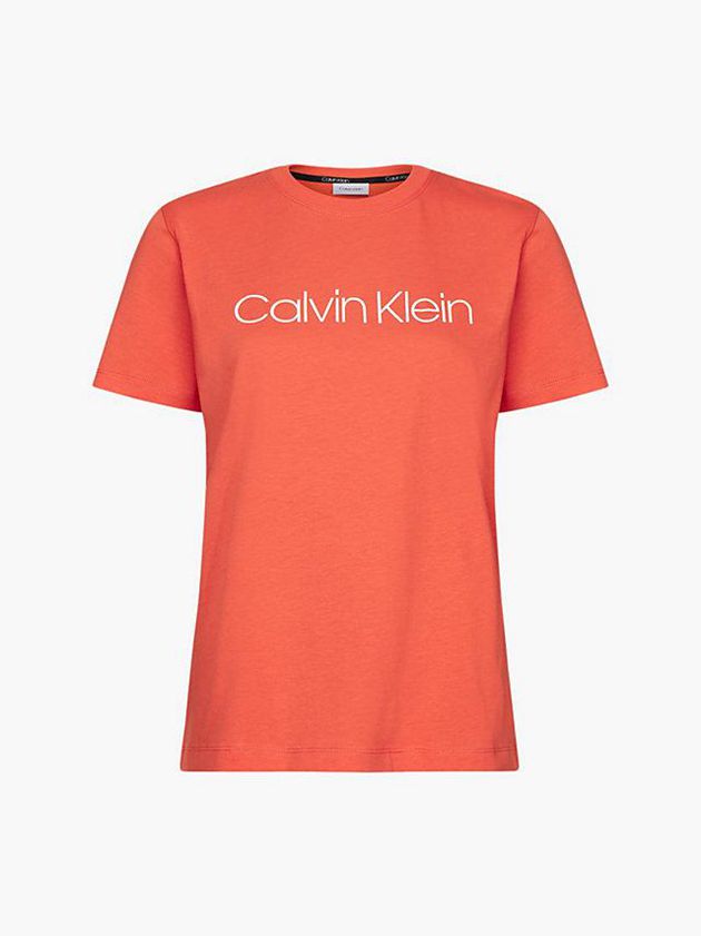 Red Calvin Klein Organic Cotton Logo Women T-Shirt | NPIS-58401