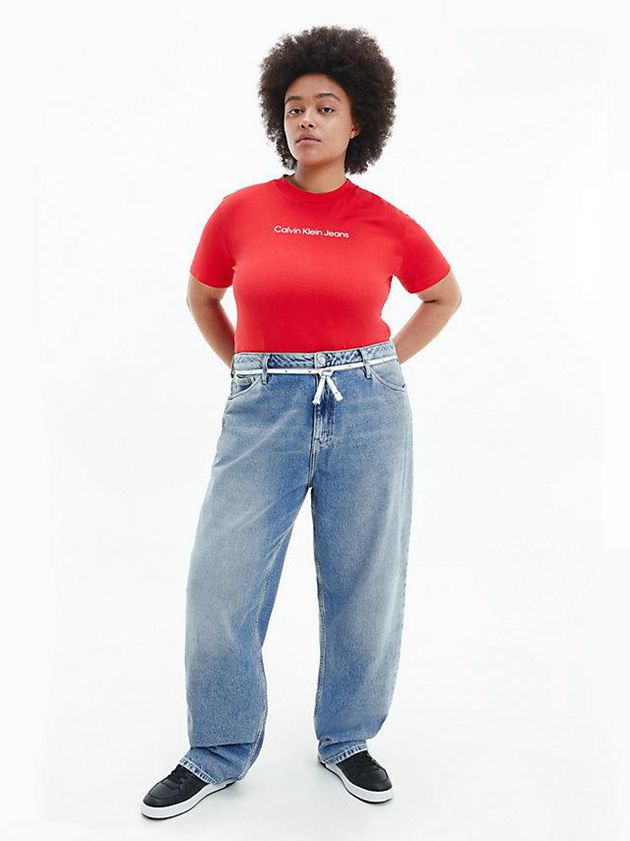 Red Calvin Klein Organic Cotton Logo Women T-Shirt | RMCU-41765