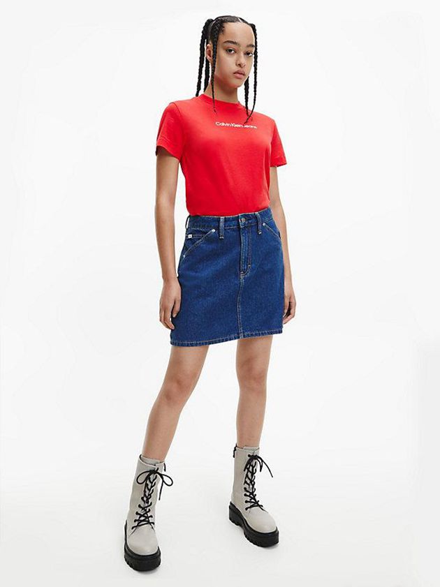 Red Calvin Klein Organic Cotton Logo Women T-Shirt | RMCU-41765